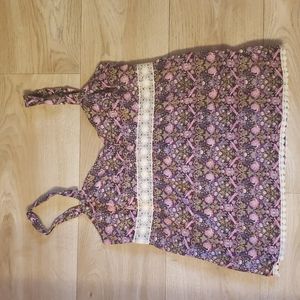 Bird print cotton top with lace trim